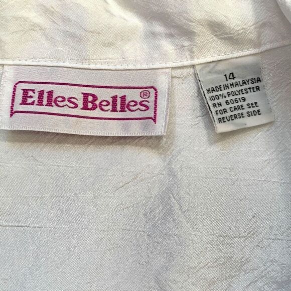 Vintage Elle’s Belles Button Down Shirt Short Sleeve White Sheer Blouse Collared - Picture 8 of 9